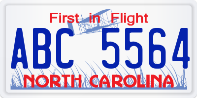 NC license plate ABC5564