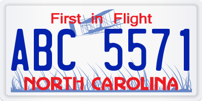 NC license plate ABC5571