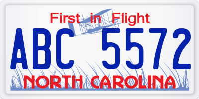 NC license plate ABC5572
