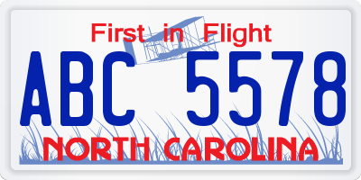 NC license plate ABC5578