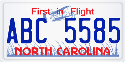 NC license plate ABC5585