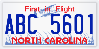 NC license plate ABC5601