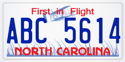 NC license plate ABC5614
