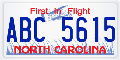 NC license plate ABC5615