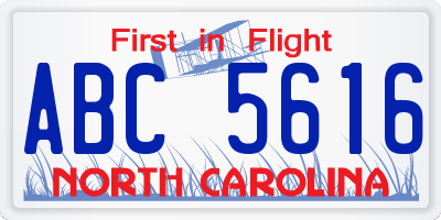 NC license plate ABC5616