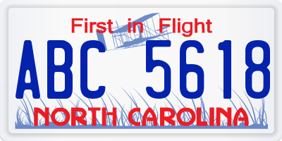 NC license plate ABC5618