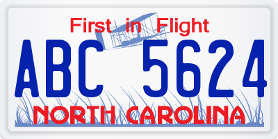 NC license plate ABC5624