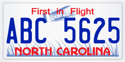NC license plate ABC5625