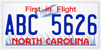 NC license plate ABC5626