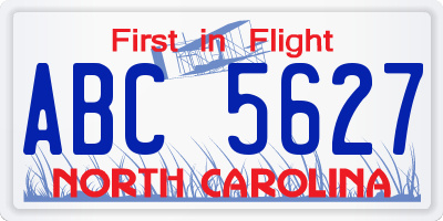 NC license plate ABC5627