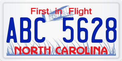 NC license plate ABC5628