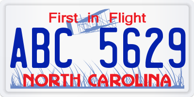 NC license plate ABC5629