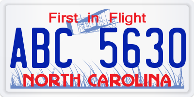 NC license plate ABC5630