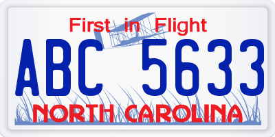 NC license plate ABC5633