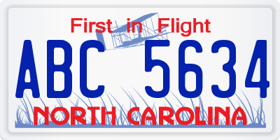 NC license plate ABC5634