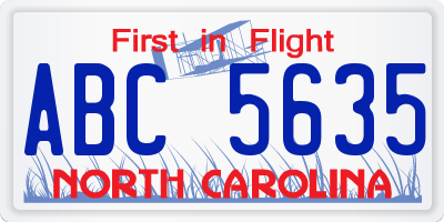 NC license plate ABC5635