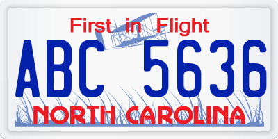 NC license plate ABC5636