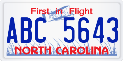 NC license plate ABC5643