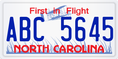 NC license plate ABC5645