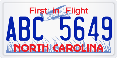 NC license plate ABC5649