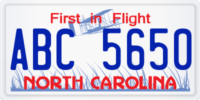 NC license plate ABC5650