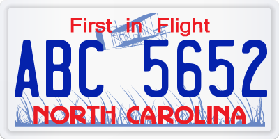 NC license plate ABC5652