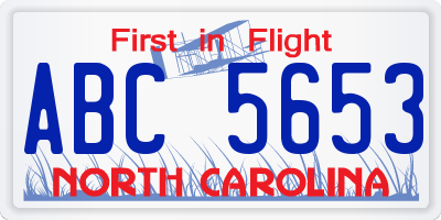 NC license plate ABC5653
