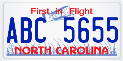 NC license plate ABC5655