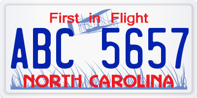 NC license plate ABC5657