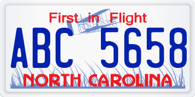NC license plate ABC5658