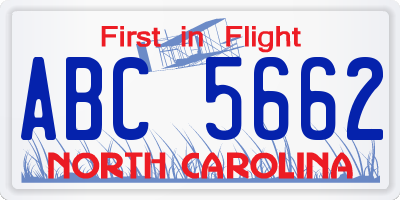 NC license plate ABC5662