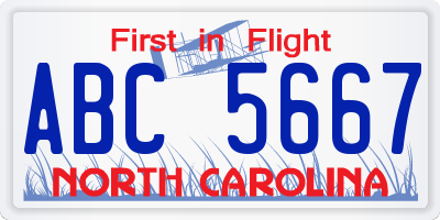 NC license plate ABC5667