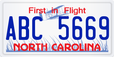 NC license plate ABC5669