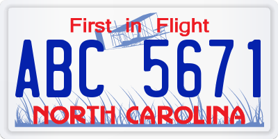 NC license plate ABC5671