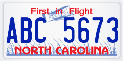 NC license plate ABC5673