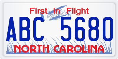 NC license plate ABC5680