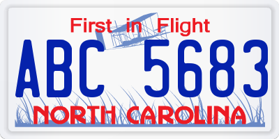 NC license plate ABC5683