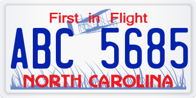 NC license plate ABC5685