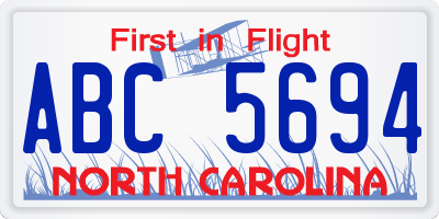 NC license plate ABC5694