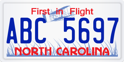 NC license plate ABC5697
