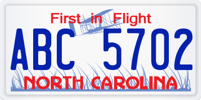 NC license plate ABC5702
