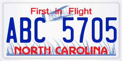 NC license plate ABC5705