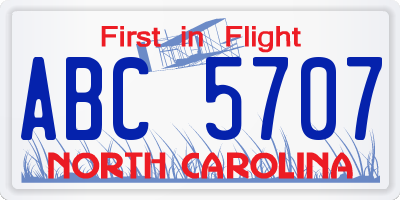 NC license plate ABC5707