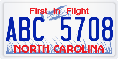 NC license plate ABC5708
