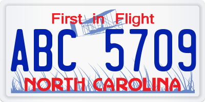 NC license plate ABC5709