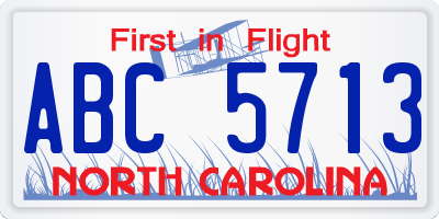 NC license plate ABC5713