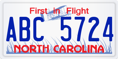 NC license plate ABC5724