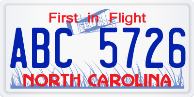 NC license plate ABC5726