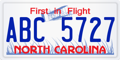 NC license plate ABC5727