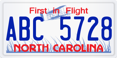 NC license plate ABC5728